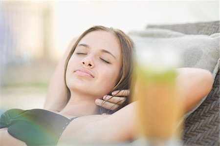 female teen swimwear relax - Teenage girl sleeping in lawn chair Stock Photo - Premium Royalty-Free, Code: 6122-07703994