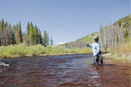 Man fly fishing in river, Colorado, USA Stock Photo - Premium Royalty-Free, Code: 6122-08212552