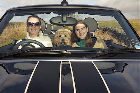 Women and dog driving in rural landscape Stock Photo - Premium Royalty-Free, Code: 6122-08229802