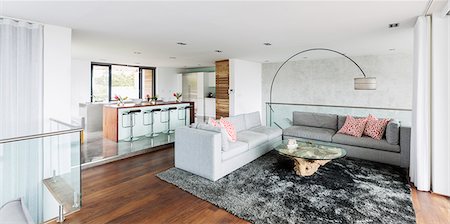 simsearch:6124-08170621,k - Luxury home showcase interior living room and kitchen open plan Photographie de stock - Premium Libres de Droits, Code: 6124-08907935