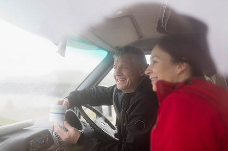 Couple drinking coffee in motor home Stock Photo - Premium Royalty-Free, Code: 6124-09188802