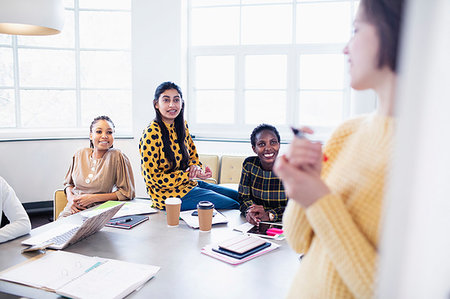 simsearch:6124-09269834,k - Businesswomen brainstorming in conference room meeting Stock Photo - Premium Royalty-Free, Code: 6124-09269911