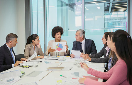 simsearch:6113-08550005,k - Businesswoman with pie chart leading conference room meeting Stock Photo - Premium Royalty-Free, Code: 6124-09229227