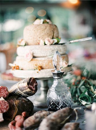 spread (large display of food) - Italy, Cured meats, wine and Italian cheese on dining table Stock Photo - Premium Royalty-Free, Code: 6126-08644330