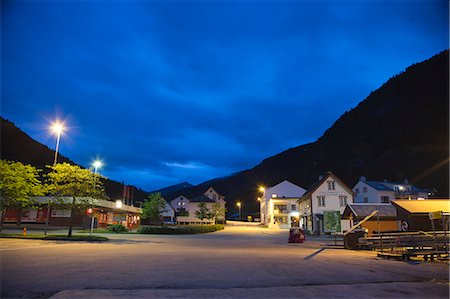 simsearch:6126-08643421,k - Norway, More og Romsdal, Sunnmore, Eidsdal, View of buildings in town at dusk Stock Photo - Premium Royalty-Free, Code: 6126-08644430
