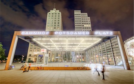 simsearch:6126-08644562,k - Germany, Berlin, Potsdamer Platz, Illuminated canopy of Berlin Potsdamer Platz station Stock Photo - Premium Royalty-Free, Code: 6126-08644559