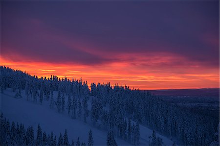 simsearch:6126-08644699,k - Finland, Lapland, Kittila, Levi, Moody sky over hills Foto de stock - Royalty Free Premium, Número: 6126-08644799