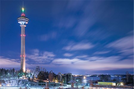 rollercoaster night - Finland, Pirkanmaa, Tampere, Nasijarvi, Illuminated communications tower at night Stock Photo - Premium Royalty-Free, Code: 6126-08644927