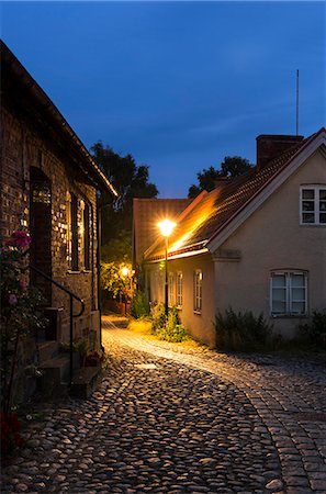 simsearch:6126-08636410,k - Sweden, Skane, Torekov, Houses in town at dusk Stock Photo - Premium Royalty-Free, Code: 6126-08636780