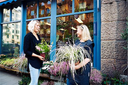swedish ethnicity (female) - Two florists talking while holding potted plant Stock Photo - Premium Royalty-Free, Code: 6126-09102438