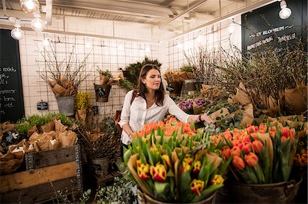 simsearch:696-03397180,k - Woman choosing flowers in shop Photographie de stock - Premium Libres de Droits, Code: 6126-09102576