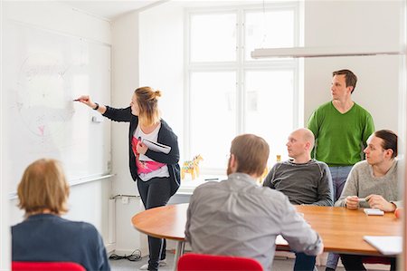 scandinavian ethnicity - Young woman drawing on white board during work meeting Foto de stock - Sin royalties Premium, Código: 6126-09103124