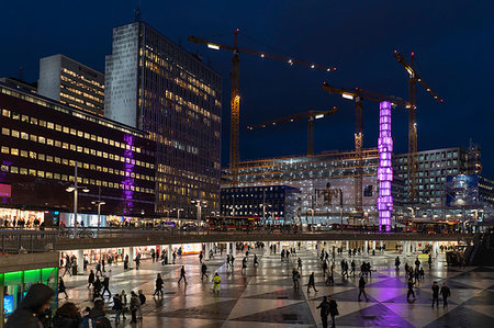 flyover images in lighting - Sergels Torg at night in Stockholm, Sweden Stock Photo - Premium Royalty-Free, Code: 6126-09267225