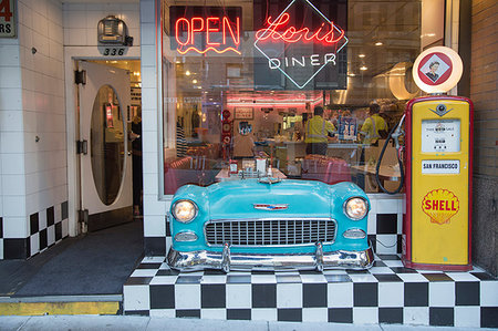 san francisco peninsula - Window display at Loris Diner in San Francisco, California Foto de stock - Sin royalties Premium, Código: 6126-09204501