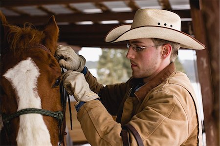 Young man adjusting bridle on horse Stock Photo - Premium Royalty-Free, Code: 6128-08747715