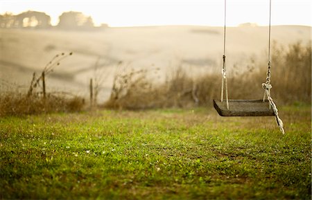 dusk empty - View of tree swing on the field. Stock Photo - Premium Royalty-Free, Code: 6128-08780964