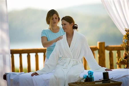 relaxing woman robe spa - A woman receiving a massage Stock Photo - Premium Royalty-Free, Code: 6128-08825408