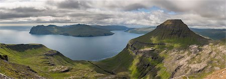 faro - Stremnoy island, Faroe Islands, Denmark. Vagarfjordur seen from the top of the mountain. Stock Photo - Premium Royalty-Free, Code: 6129-09044495