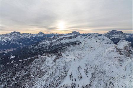 Aerial view of the snowy ridges of the Cinque Torri Dolomites Cortina D'ampezzo Province of Belluno Veneto Italy Europe Stock Photo - Premium Royalty-Free, Code: 6129-09044870