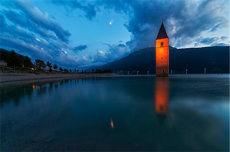 simsearch:6129-09057908,k - Resia Lake, Venosta Valley, South Tyrol, Italy. Stock Photo - Premium Royalty-Free, Code: 6129-09057614