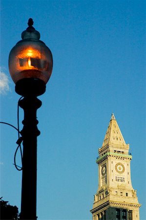 Low angle view of a street light in front of a clock tower, Boston Massachusetts, USA Stock Photo - Premium Royalty-Free, Code: 625-00804814