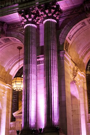 Arches on a building lit up with purple lights, New York City, New York State, USA Stock Photo - Premium Royalty-Free, Code: 625-00804854