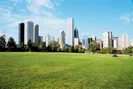 simsearch:625-00903403,k - Park in front of skyscrapers in a city, Chicago, Illinois, USA Fotografie stock - Premium Royalty-Free, Codice: 625-00805690