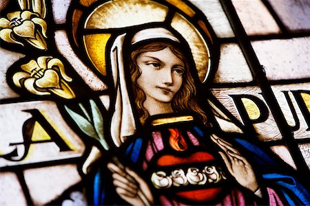 Close-up of Virgin Mary on a stained glass window Stock Photo - Premium Royalty-Free, Code: 625-00806306