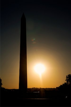 simsearch:625-01094319,k - Silhouette of the Washington Monument at sunset, Washington DC USA Stock Photo - Premium Royalty-Free, Code: 625-00806583