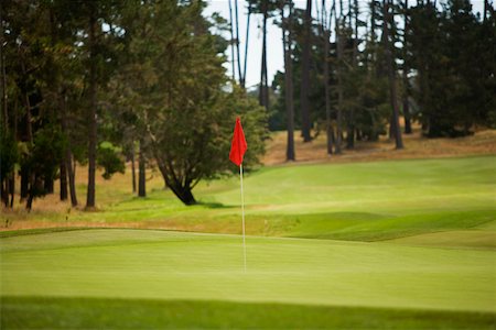 Golf flag in a golf course Foto de stock - Sin royalties Premium, Código: 625-00802260