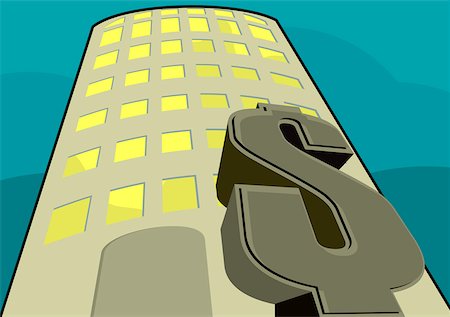 dollar sign and building illustration - Dollar sign in front of a skyscraper Stock Photo - Premium Royalty-Free, Code: 625-00803103