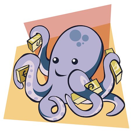 Close-up of an octopus holding bundles of dollar bills Stock Photo - Premium Royalty-Free, Code: 625-00835897