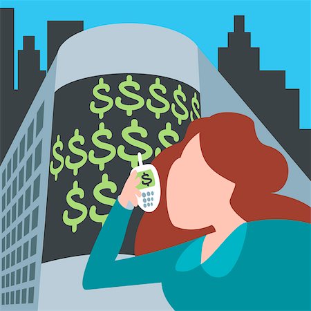 dollar sign and building illustration - Close-up of a woman talking on a mobile phone in front of a building Foto de stock - Sin royalties Premium, Código: 625-00839755