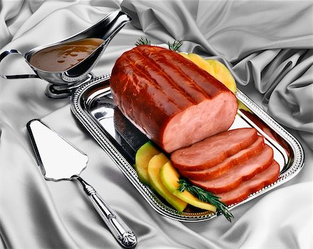 slice ham - High angle view of slices of meat on a tray Stock Photo - Premium Royalty-Free, Code: 625-00849386