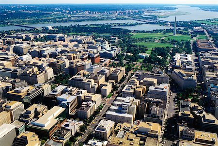 Aerial view of buildings along a river, Washington DC, USA Stock Photo - Premium Royalty-Free, Code: 625-00840451