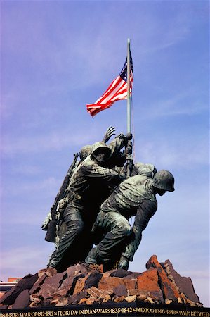 statue of liberty on the flag - Low angle view of war memorials, Iwo Jima Memorial, Virginia, USA Stock Photo - Premium Royalty-Free, Code: 625-00840559
