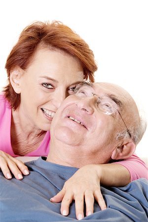 simsearch:625-00841593,k - Portrait of a senior woman embracing a senior man from behind Stock Photo - Premium Royalty-Free, Code: 625-00841585