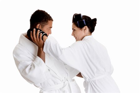 Side profile of a young couple sparring Stock Photo - Premium Royalty-Free, Code: 625-00850077