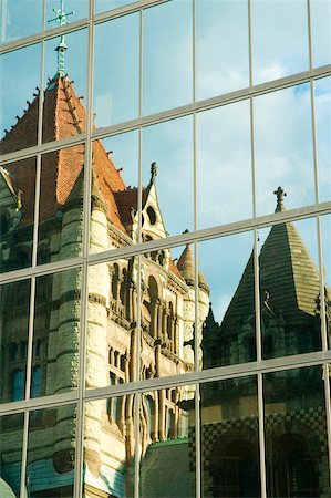 Reflection of a church on a building, Boston, Massachusetts, USA Stock Photo - Premium Royalty-Free, Code: 625-00903303