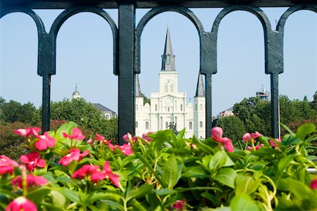 simsearch:625-00805118,k - Facade of a cathedral seen through a gate, St. Louis Cathedral, Jackson Square, New Orleans, Louisiana, USA Stock Photo - Premium Royalty-Free, Code: 625-00903499