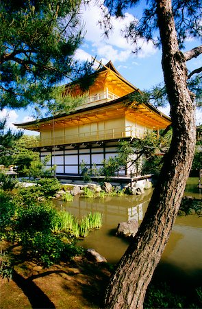 rokuon ji - Pond in front of a temple, Golden Pavilion, Kyoto, Japan Stock Photo - Premium Royalty-Free, Code: 625-00903711