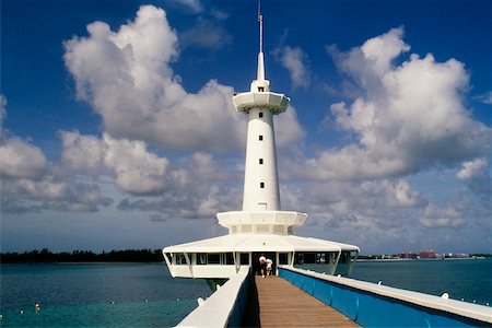 Front view of a striking lighthouse against the sky, Coral World, Nassau, Bahamas Stock Photo - Premium Royalty-Free, Code: 625-01040366