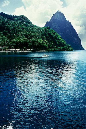st lucia - Low angle view of a volcanic mountain from the sea, St. Lucia Stock Photo - Premium Royalty-Free, Code: 625-01041169