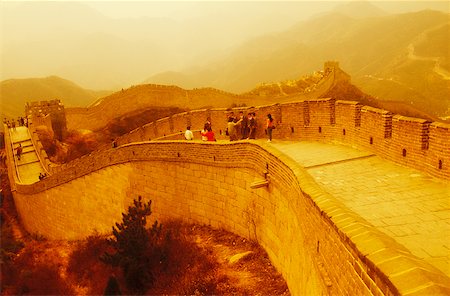 High angle view of tourists on a surrounding wall, Great Wall Of China, China Stock Photo - Premium Royalty-Free, Code: 625-01094301