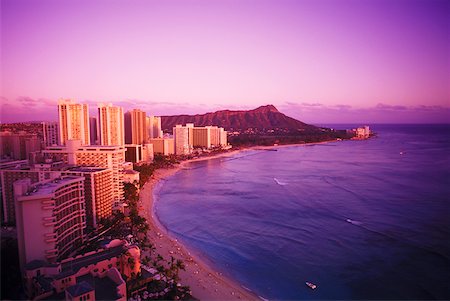 High angle view of buildings at the waterfront, Hawaii, USA Stock Photo - Premium Royalty-Free, Code: 625-01094469