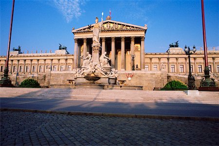 simsearch:625-01038429,k - Fountain in front of a government building, Pallas Athena Fountain, Parliament Building, Vienna, Austria Stock Photo - Premium Royalty-Free, Code: 625-01095158