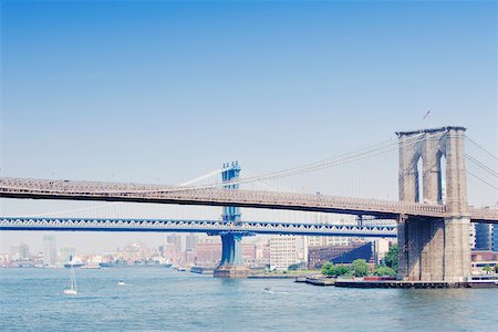 simsearch:625-01093283,k - Suspension bridge across a river, Brooklyn Bridge, Manhattan, New York City, New York State, USA Foto de stock - Sin royalties Premium, Código: 625-01091989