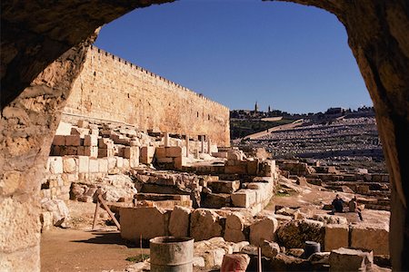 High angle view of stones in front of a cemetery, Mount Of Olives, Jerusalem, Israel Stock Photo - Premium Royalty-Free, Code: 625-01252124