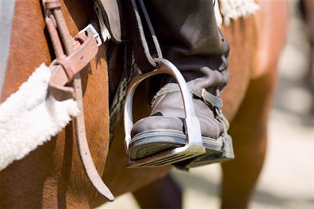 riding boots not equestrian not cowboy not child - Gros plan de la jambe d'une personne dans un étrier Photographie de stock - Premium Libres de Droits, Code: 625-01744494