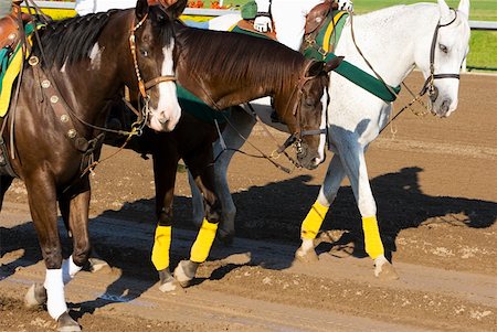 simsearch:832-03358648,k - Three jockeys riding horses on a horseracing track Foto de stock - Sin royalties Premium, Código: 625-01744952